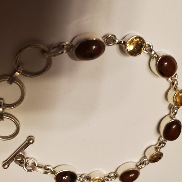 MAHOGANY  OBSIDIAN  &  CITRINE   STERLING  SILVER  BRACELET - Picture 3 of 5
